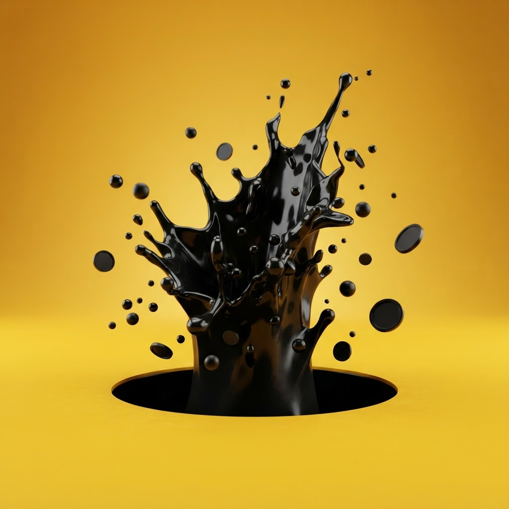 Glossy black liquid erupting from a hole in a yellow floor